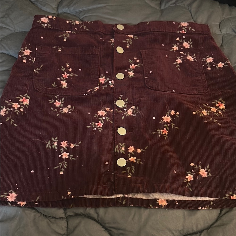 The Children's Place Dark Red Skirt With Floral And Silver Buttons